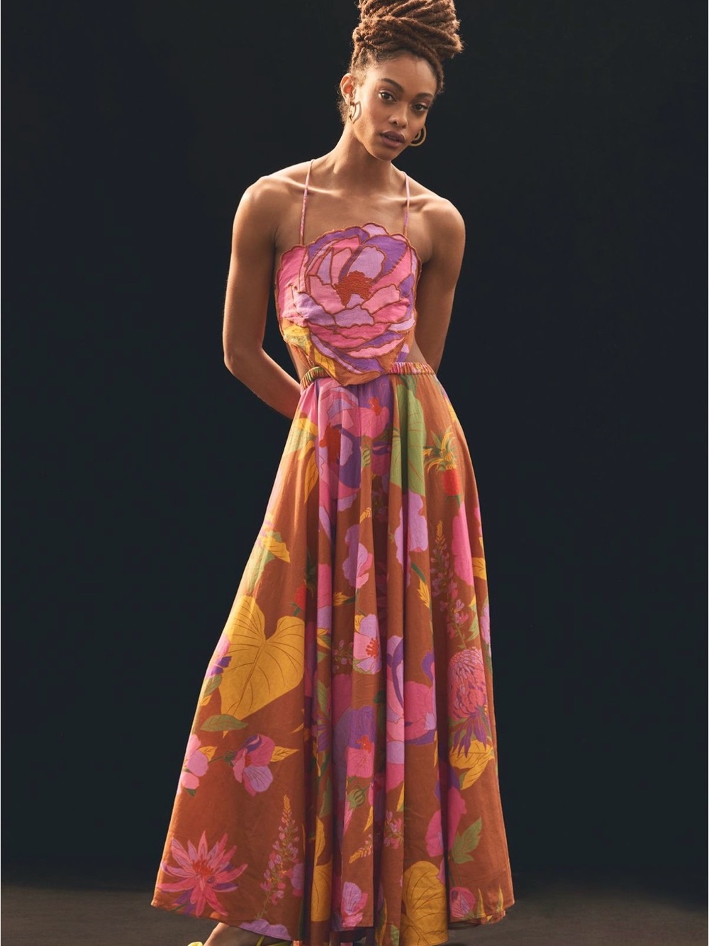 FARM Rio Floral Spaghetti-Strap Maxi Dress in Pink, Purple & Brown